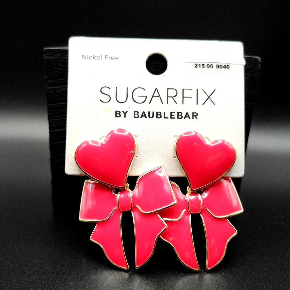 Sugarfix by BaubleBar Red Enamel Heart Bow Drop Earrings Nickel Free 215 00 9040